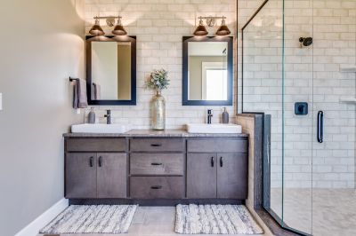 Vanity with double sinks and storage